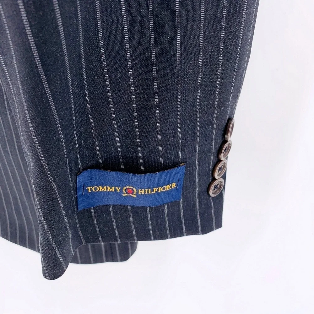 TOMMY HILFIGER Black Pinstripe Wool Blazer 44 Long